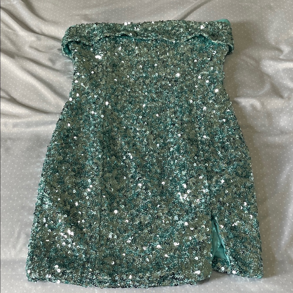 American Threads Teal Sequin Mini Dress